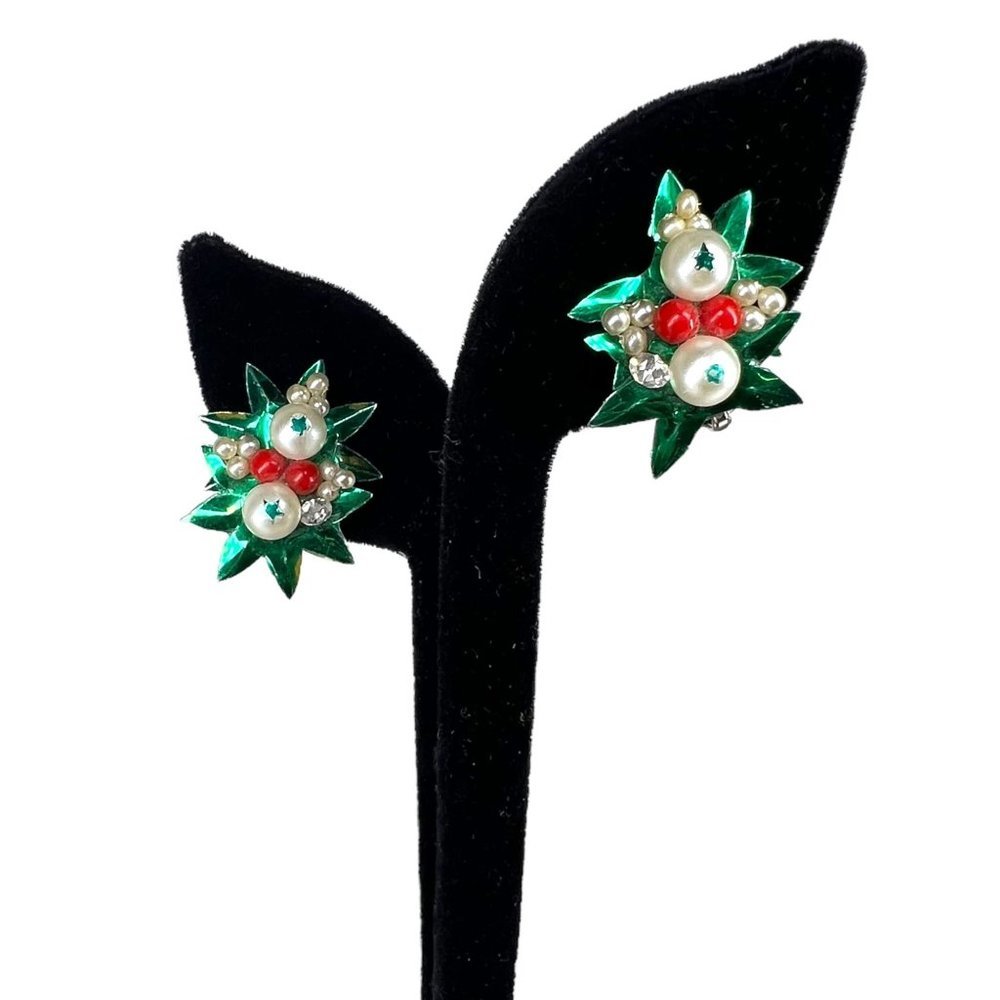 Poinsettia Cluster Clip On Earrings